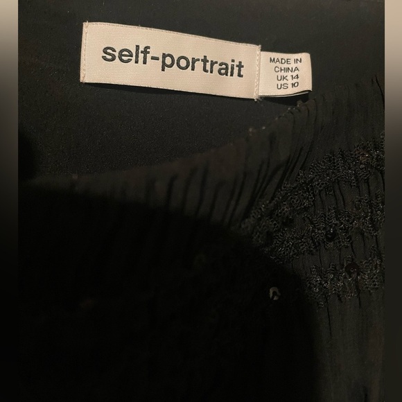 New! Self-Portrait Shirred Chiffon Long Sleeve Sequin Black Mini Dress 🖤 size 10 - Picture 12 of 15